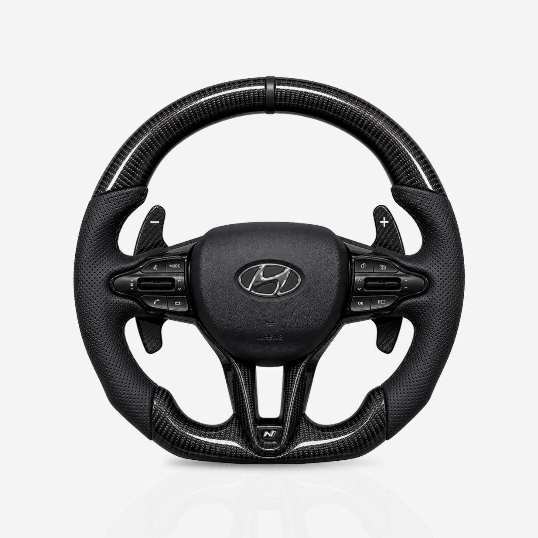 Hyundai Gloss Carbon Fibre & Leather Steering Wheel — 01