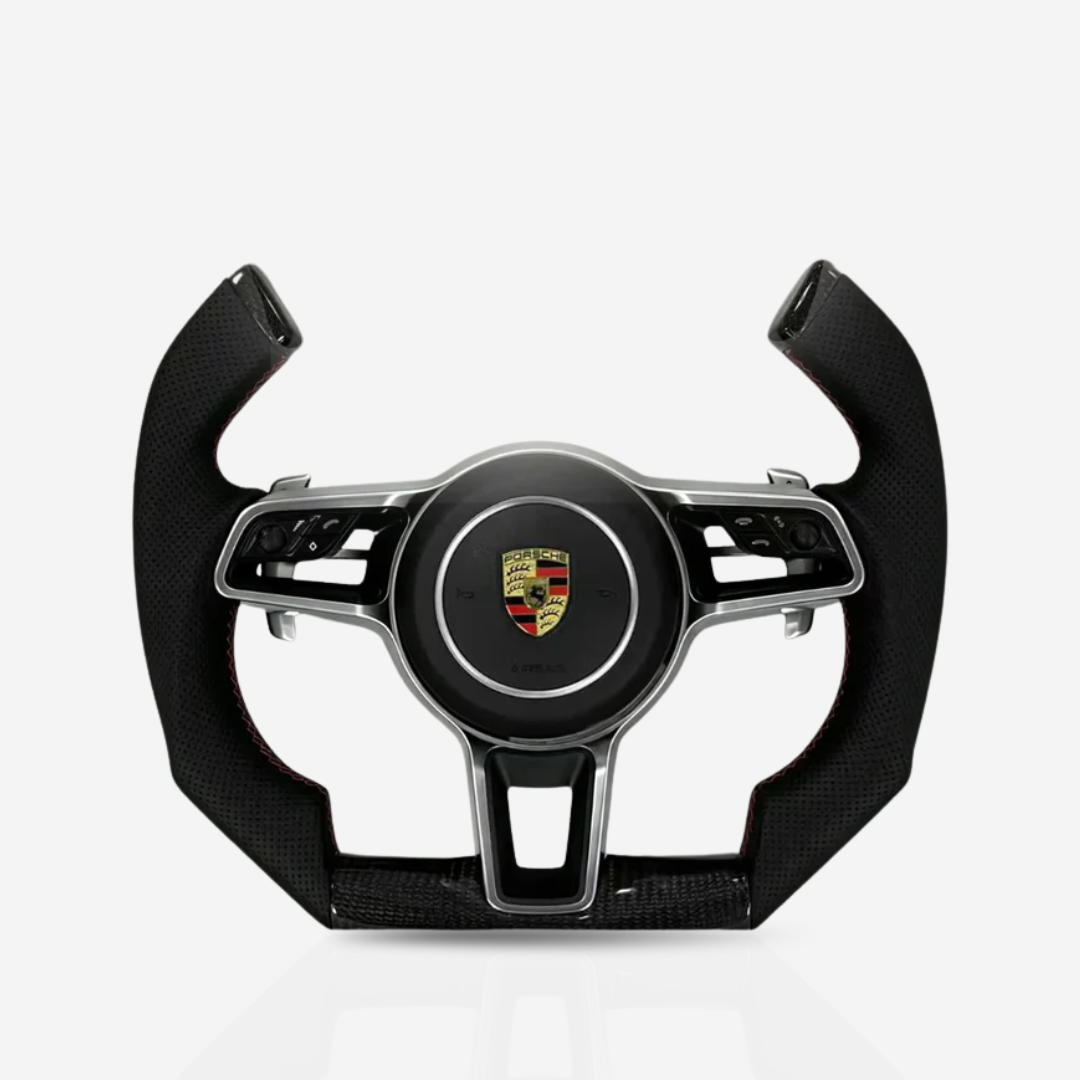 Porsche Gloss Carbon Fibre & Leather Yoke Steering Wheel — 01