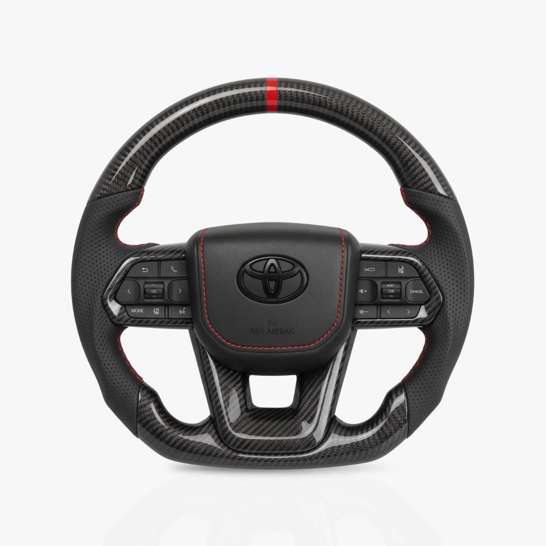 Toyota Land Cruiser 300 Series Gloss Carbon Fibre & Leather Steering Wheel — 49