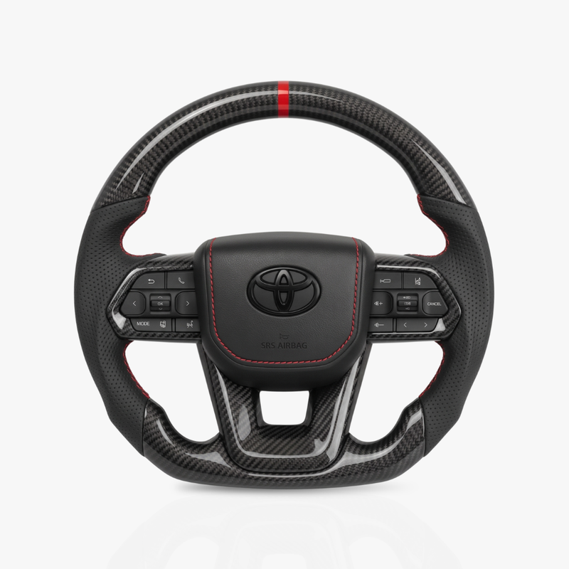 Toyota Land Cruiser 300 Series Gloss Carbon Fibre & Leather Steering Wheel — 49