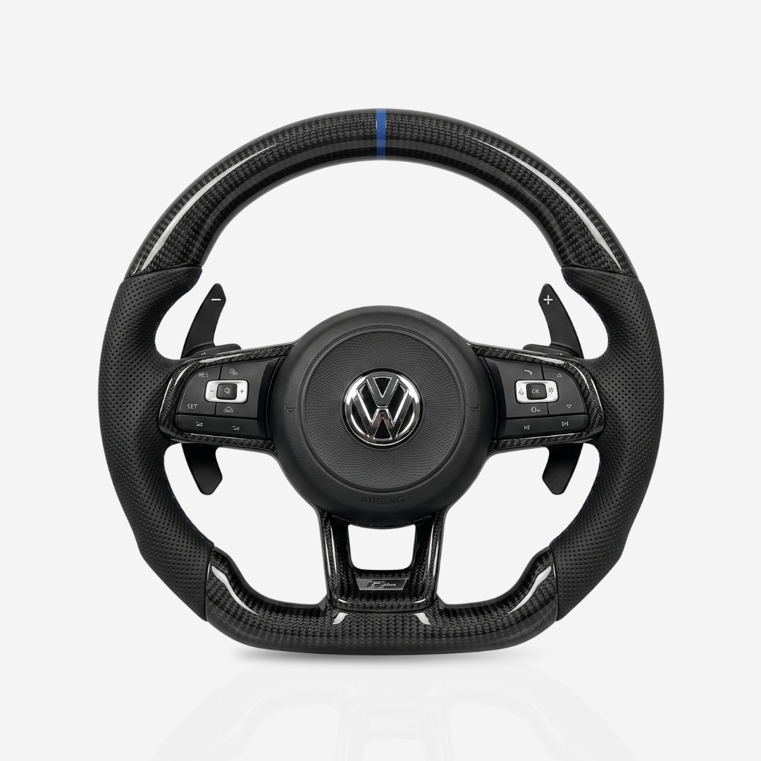 Volkswagen Golf MK7-7.5 Gloss Carbon Fibre & Leather Steering Wheel — 01