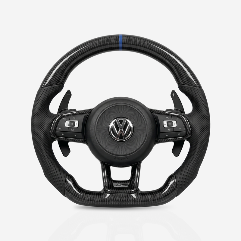 Volkswagen Golf MK7-7.5 Gloss Carbon Fibre & Leather Steering Wheel — 01