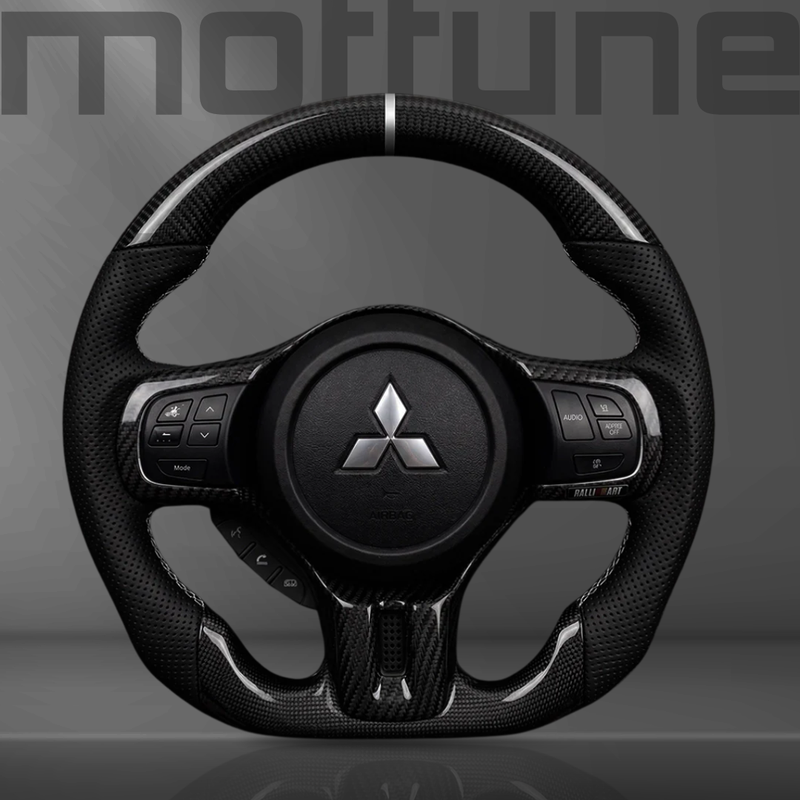 Mitsubishi Gloss Carbon Fibre & Perforated Leather Steering Wheel — 01