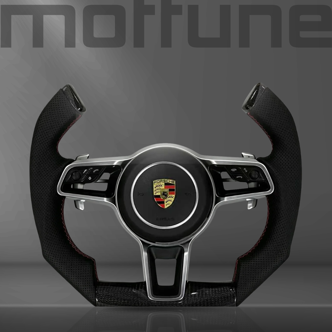 Porsche Gloss Carbon Fibre & Perforated Leather Yoke Steering Wheel — 01