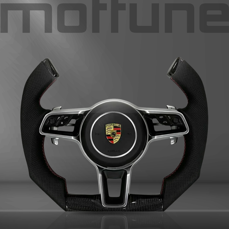 Porsche Gloss Carbon Fibre & Perforated Leather Yoke Steering Wheel — 01