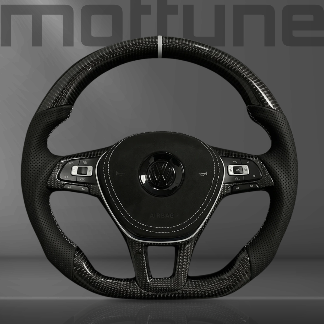 Volkswagen Golf Gloss Carbon Fibre & Perforated Leather Steering Wheel — 01